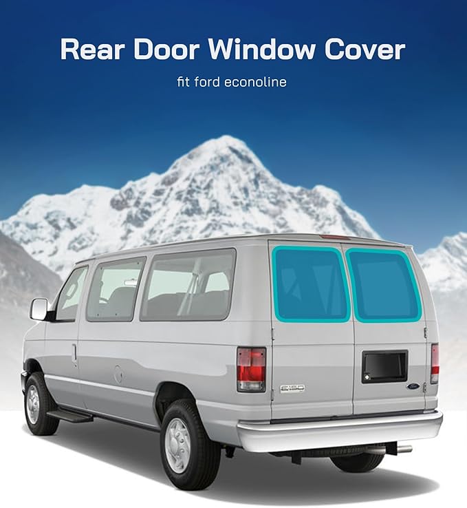 Rear Door Window Covers(Pair) for Ford Econoline, Magnetic Insulated Blackout Window Sunshade, Foldable Design, AllSeasonGuard