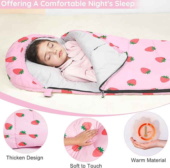 FIOBEE Kids Sleeping Bag for Girls Boys 3 Season Warm & Cool Weather Youth Camping Sleeping Bags with Backpacking Bag Waterproof for Traveling Hiking Indoor Outdoor Camping Essentials