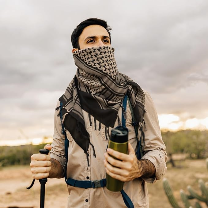Aonal Military Shemagh Tactical Desert Scarf, 100% Cotton Keffiyeh Neck Head Scarf Wrap for Men Women