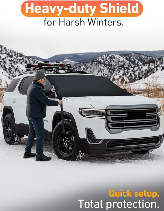 EcoNour Car Snow Cover Compatible for GMC Acadia | Windshield Cover for Ice and Snow with S-Hook Straps | Heavy-Duty 600D Oxford Winter Car Cover, Waterproof & Anti-Slip