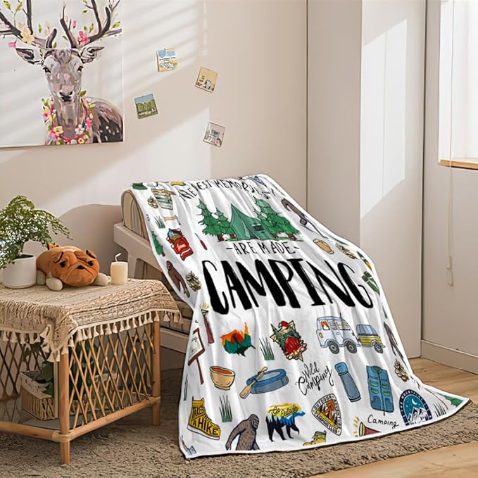 Big Foot Camping Blanket Outdoor Camper Theme Froest Animal Mountain Bear Plush Throw Blanket Soft Fuzzy Flannel Blanket for Bed Couch Sofa Decor Blankets RV Camping Big Foot Blankets Gifts