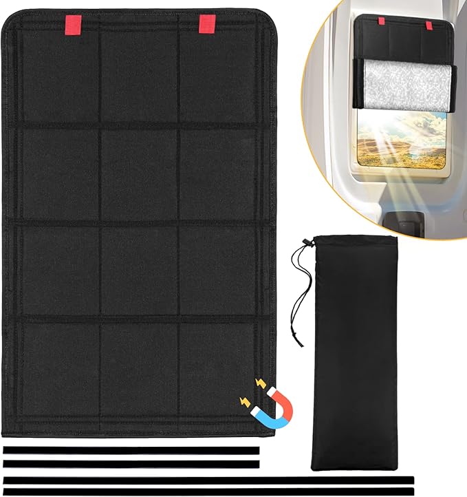 funomo RV Door Window Shade, Foldable Magnet RV Blackout Window Cover, UV Rays Protection Camper Trailer Window Cover, Waterproof Thickened Oxford and Silver Fabric with Storage Bag (Black Silver)