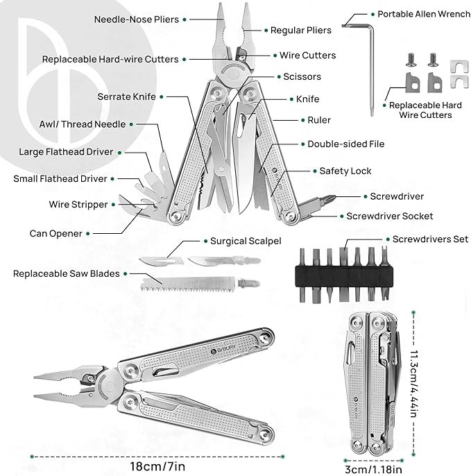 BIBURY Multitool Pliers Pro BI2049, 3Cr13 Multi Tool with Large Saw Blade, YG10 Tungsten Wire Cutters, EDC Multi Tool w/Scissors and Screwdirver Set for Outdoor Hunting Survival Camping, Gift for Men