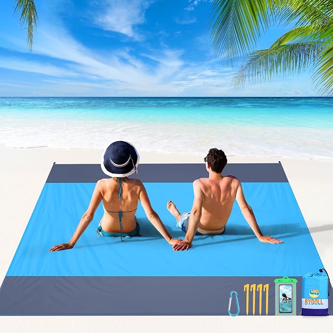 BYDOLL Beach Blanket 78''X81'' Waterproof Sandproof Suits1-4 Adults Oversized Lightweight Large Blanket Picnic Mat for Beach Sand Free Travel Camping Hiking Picnic
