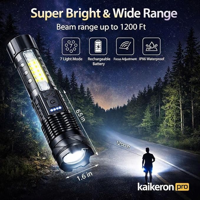 Rechargeable Flashlights 2 Pack Tactical Flashlight Set Super Bright High Lumens Flash Light 7 Modes Zoomable Linterna Waterproof EDC Pocket Lights for Emergency Camping Home & Car USB-C