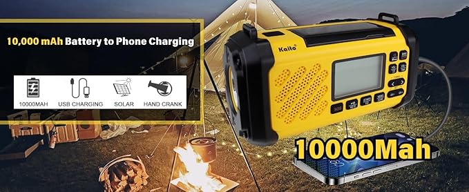 Kaito KA279 Digital Emergency Radio with Solar & Crank 10000 mAh Rechargeable Battery MP3 Player, Built-in Flashlight AM/FM/NOAA Weather Alert