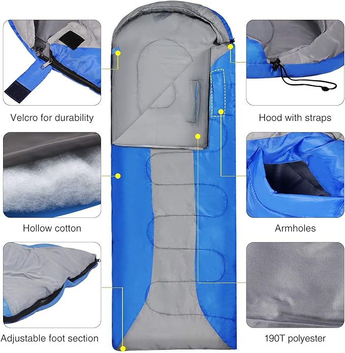 REDCAMP Lightweight Sleeping Bag with Armholes, 81"x27" Warm Weather Sleeping Bag Comfort for Outdoor Camping, Blue
