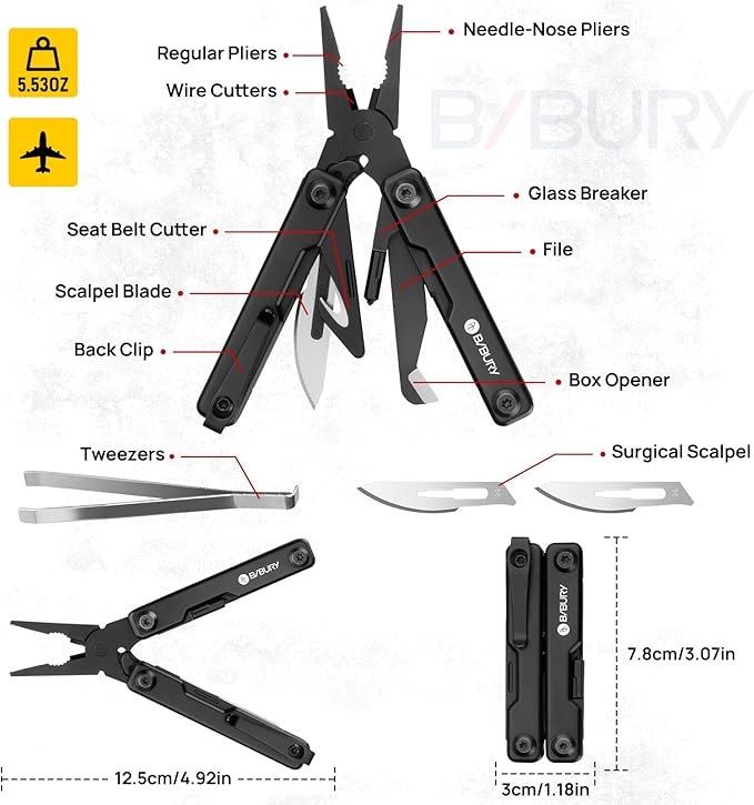 BIBURY Mini Multitool Pliers BI2051AB, Mini EDC Multi Tool with Pocket Clip for Outdoor Survival, Gifts for Men and Women, Gifts for Him Husband Boyfriend, Essential EDC Gear Tool