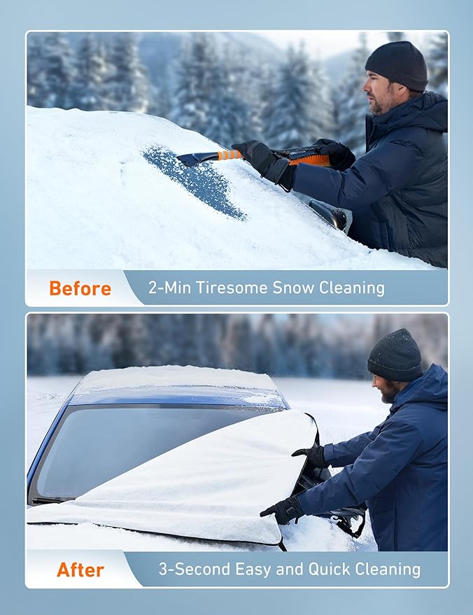AstroAI Car Windshield Snow Cover, Windshield Cover for ice and Snow, Frost Windshield Cover for Ice, 2*Removal Side Mirror Protector, Windproof UV Sunshade Cover for Cars, SUVs, Vans