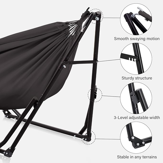 2 in 1 Hammock with Stand, Outdoor Hammock Swing Chair with Portable Heavy Duty Stand, Multi-Functional Hammock Stand 480 lbs Weight Capacit-Gray