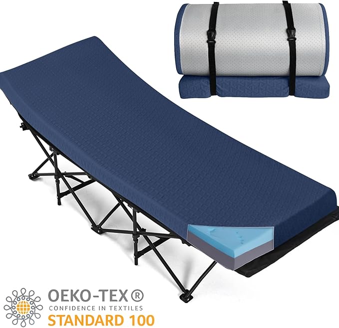 Memory Foam Camping Mattress Pad 3 Inch Thick, Portable Sleeping Pad with Waterproof Cover, Portable Roll Up Cot Mattress Pad Floor Mat for Travel Truck Bed Tent 72" x 24"x 3"