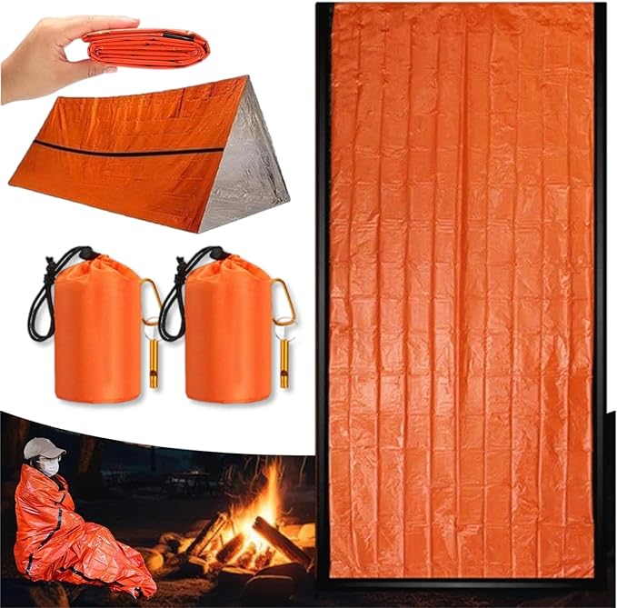 Emergency Sleeping Bag with Whistle, Portable Emergency Survival Bag, Lightweight Pocket Size Emergency Sleeping Bag, Waterproof Thermal Bivy Sack for Camping, Hiking
