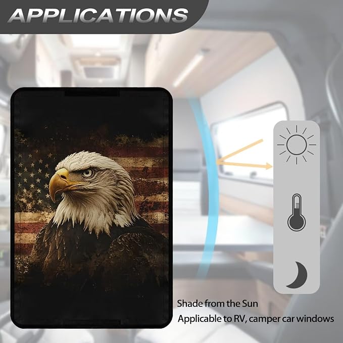 Eagle American Flag RV Door Window Shades Replacement RV Thin Window Blinds Shade Covers for Campers Travel Trailers