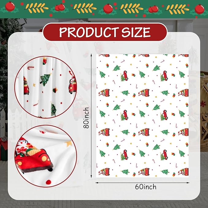 Edenleaf Christmas Blanket - White Holiday Throw with Santa Claus & Snowman - Warm Cozy Fleece Winter Blanket, 60x80 Inches，White