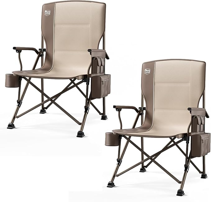 TIMBER RIDGE Oversized Folding Camping Chair High Back Heavy Duty for Adults Support up to 500lbs with Cup Holder, Side Pocket Cooler Bag 2 Pack