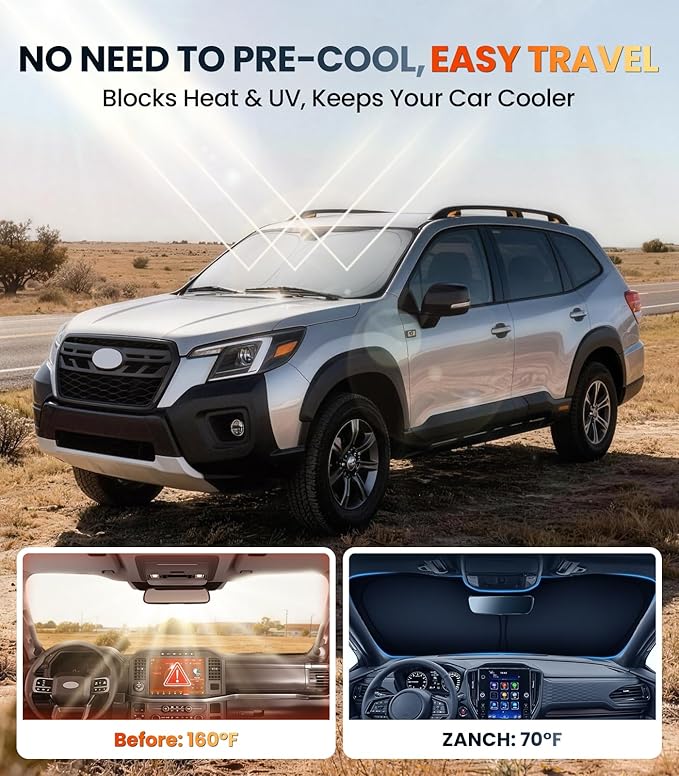 Zanch Custom Windshield Sun Shade for Subaru Forester 2019-2026, 7-Layer UV & Heat Block, 3D Laser Scanned, Interior Protection, Keep Car Cooler, Foldable SUV Accessories