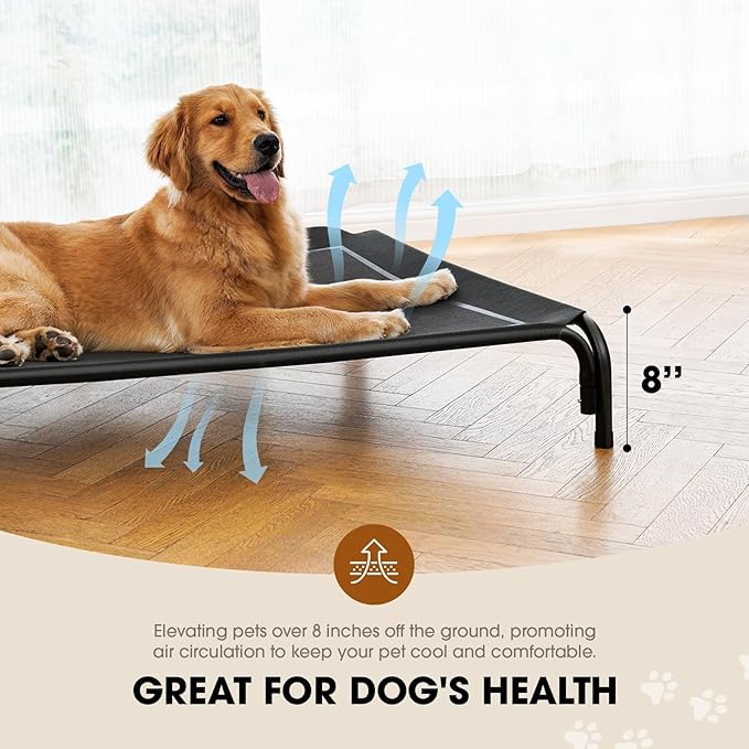 Czpalo Elevated Dog Bed, Raised Outdoor Dog Bed for Extra Large Sized Dog, Portable Cooling Pet Cot with Breathable & Washable Mesh, Indoor & Outdoor Pet Hammock with Skid-Resistant Feet.