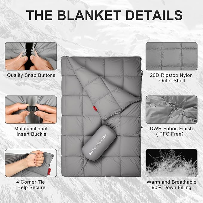 Down Camping Blanket - Lightweight, Packable, Warm & Puffy Outdoor Travel Quilt for Sleep, Hiking, Backpacking, Stadium, Festivals, Water-Resistant Sleeping Bag 55"x79"