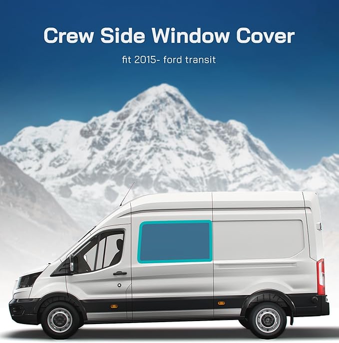 Crew Side Window Cover for Ford Transit Medium/High Roof, 2015-2026, Magnetic Insulated Blackout Window Sunshade, Foldable Design, AllSeasonGuard