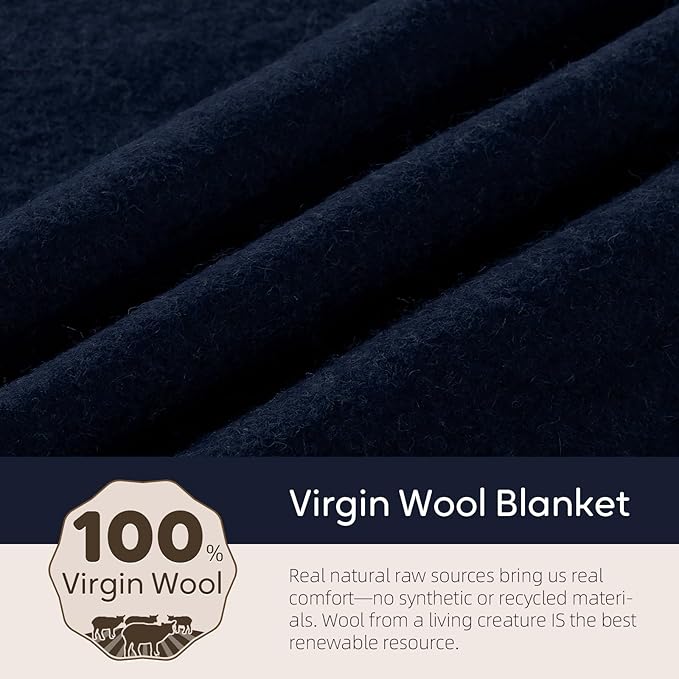 Molithe 100% Wool Blanket, 62" x 86", Warm, Thick, Washable, Military Wool Blanket, Great for Camping, Outdoors, Sporting Events, Survival Kits