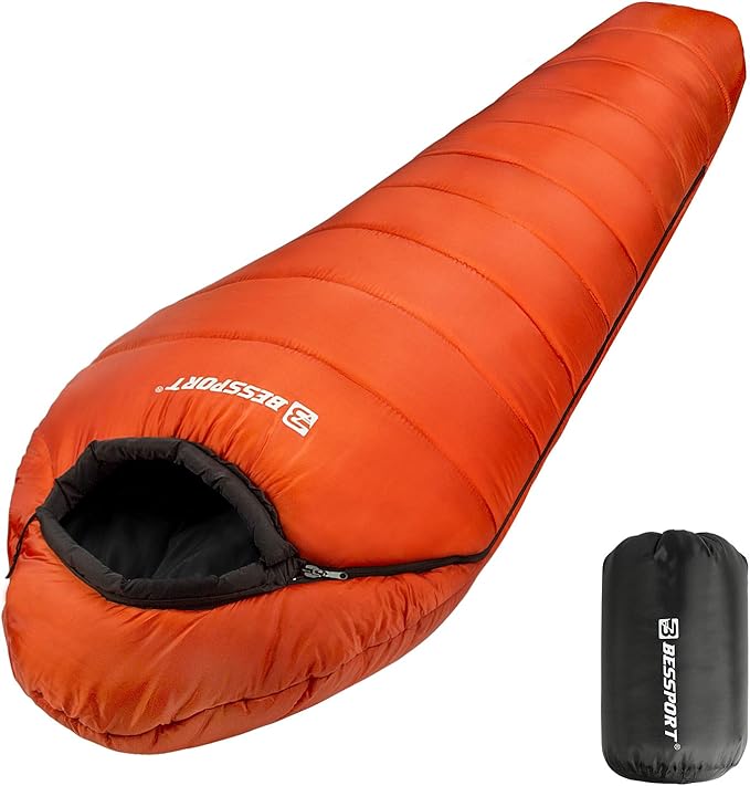 Bessport Mummy Sleeping Bag | 15-45 ℉ Extreme 3-4 Season Sleeping Bag for Adults Cold Weather– Warm and Washable, for Hiking Traveling & Outdoor Activities