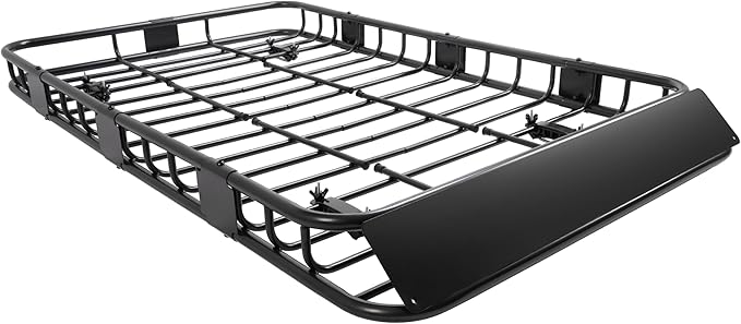 ECOTRIC 59" x 39" x 5.1" Universal Adjustable Roof Rack Cargo Carrier Basket with Extension Heavy Duty Steel Car SUV Top Luggage Storage Holder Basket for Travel 250LBS Weight Capacity