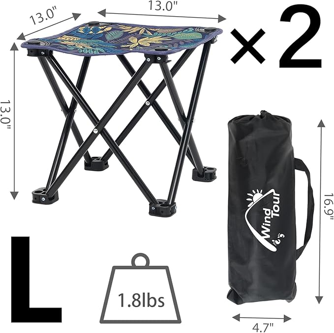 Wind Tour Portable Folding Camping Stool Outdoor Camping Lightweight Samll Chair for Fishing Hiking Gardening and Beach with Carry Bag (13.0”X13.0” Large Blue -2)