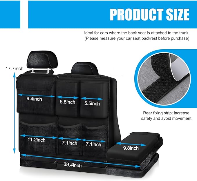 Hanging Car Trunk Organizer, Detachable Seat Back Storage Bag with Lids & 7 Large Pockets, Waterproof Space Saving Cargo Hanging Storage Container for Cars SUVs Vans (Black)