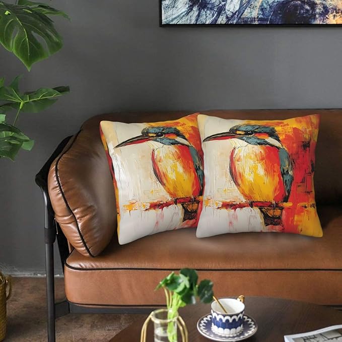 Hummingbird Art Throw Pillow Covers 18x18 inch Set of 2 Bird Pillow Case Cushion Cover for Home Sofa Couch Living Room Car Decor