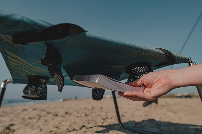 Neso Beach Table - Lightweight, Portable and Foldable Table for Beach, Camping and Outdoor Adventures - Stable Surface - with Cup Holder for Drinks and Phone Pockets - Aqua Fronds