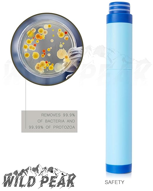 Wild Peak Stay Alive-4 Outdoor 4-Stage Water Filter Straw Emergency 22oz Bottle with Activated Carbon for Survival, Camping, Hiking, Climbing, Backpacking (1500 Liters)