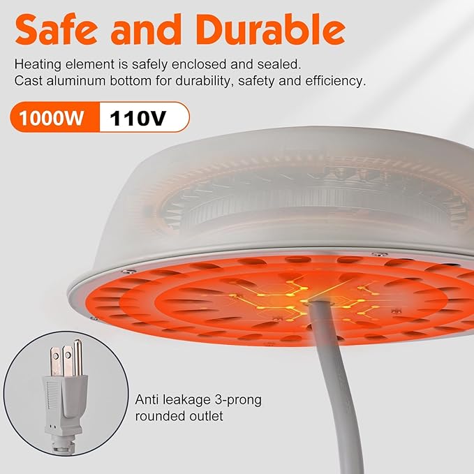 1000W Pond Heater for Outdoor Ponds with Fish, Floating Pond De-Icer with Thermostatic Control, Cast Aluminum Heater with 10 FT Cord for Winter Live Fish Oxygen Exchange
