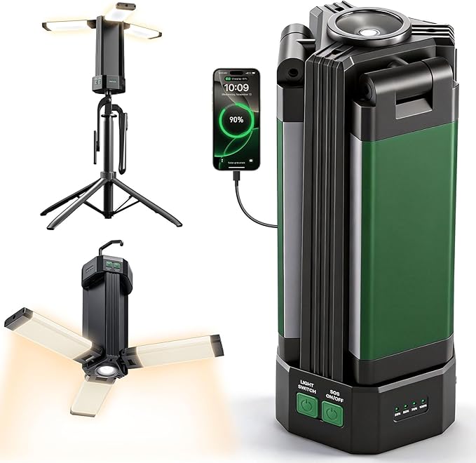 Camping Lantern, 10400mAh Rechargeable Work Light 2200LM with Magnetic Base & Power Bank, Portable Flashlight Emergency for Car Repair, Camping, Tent, Power Outage(Stand Not Incl)