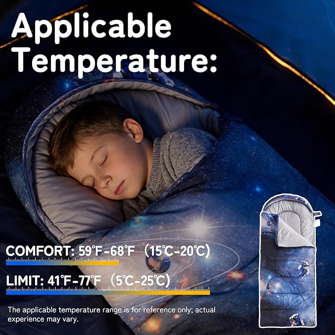 tuphen Kids Sleeping Bag - 50-77℉ 3-Season Waterproof Sleeping Bag for Boys & Girls, Lightweight 2.2 lbs Camping Gear with Compression Bag Ideal for Camping, Hiking, Indoor