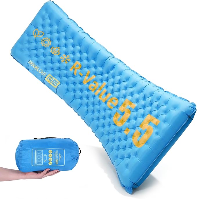 Trekology Insulated Sleeping Pad Backpacking Ultralight - SGS-Certified 5.5 High R Value Mat, 4" Thick 75x25” Wide Rectangular Mattress for Camping, 150kg Capacity, 28oz, ALUFT R5