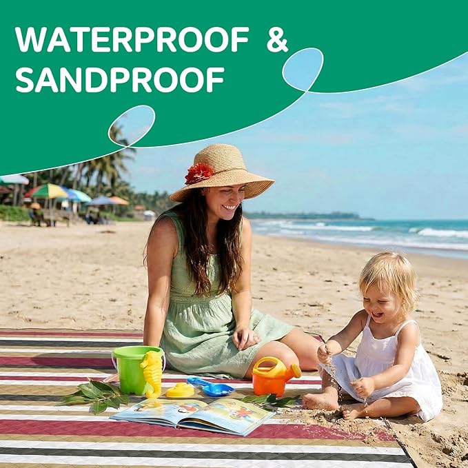 Waterproof Beach Blanket Picnic Outdoor Camping Mat Oversized Extra Large Foldable Sandproof Sand Free Resistant Big XL Giant Towel Hawaii Honeymoon Essentials Women Summer Must Have Vacation Gift