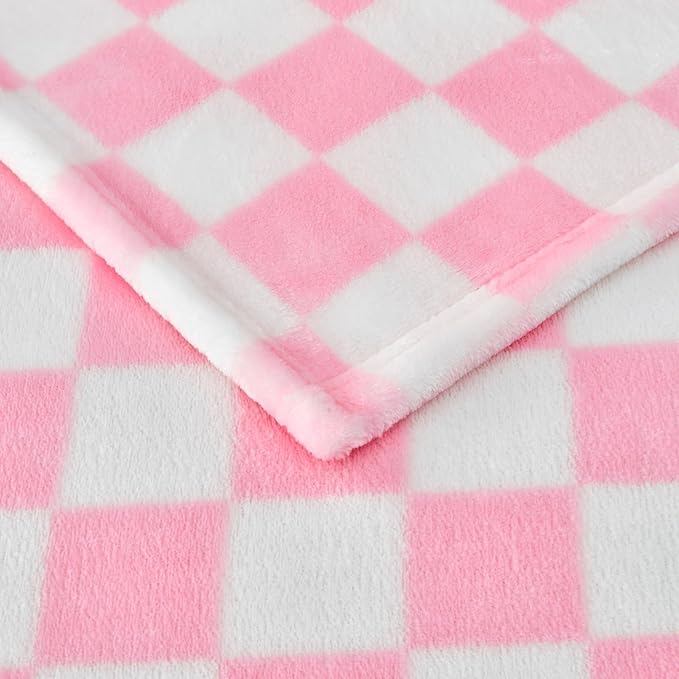 Edenleaf Pink Checkered Blanket, Ultra Soft Fleece Checkered Throw Blankets for Couch Bed and Travel, Luxury Throws for All Seasons, 60x80 Inch, Pink