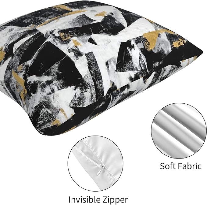 Black White Abstract Throw Pillow Covers 18 X 18 Inch Set of 4 Decorative Cushion Cover Home Decor for Sofa Chair Couch Bedroom Living Room