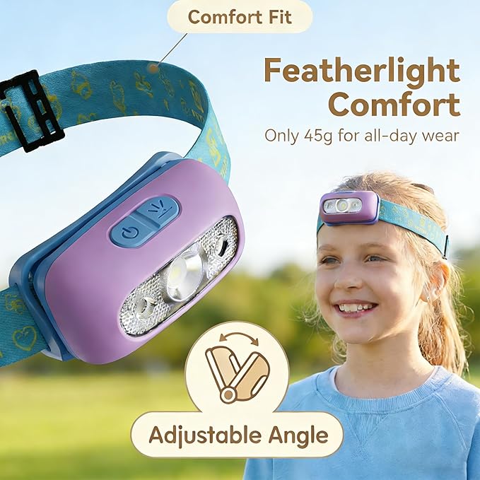 Kids Camping Light Set - Rechargeable Lantern & Motion Sensor Headlamp with USB-C Charging, 3 Color Dimmable Night Light for Boys Girls Indoor Outdoor Adventures (Purple)