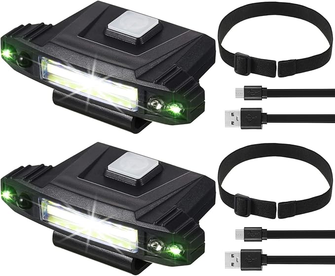 Mudder 2 Pieces Ultra Bright Mini LED Clip on Cap Light USB Rechargeable Hat Visor Waterproof Cap Light Flashlight Headlamp for Fishing Camping Running Hard Hats Helmets, 4 Modes