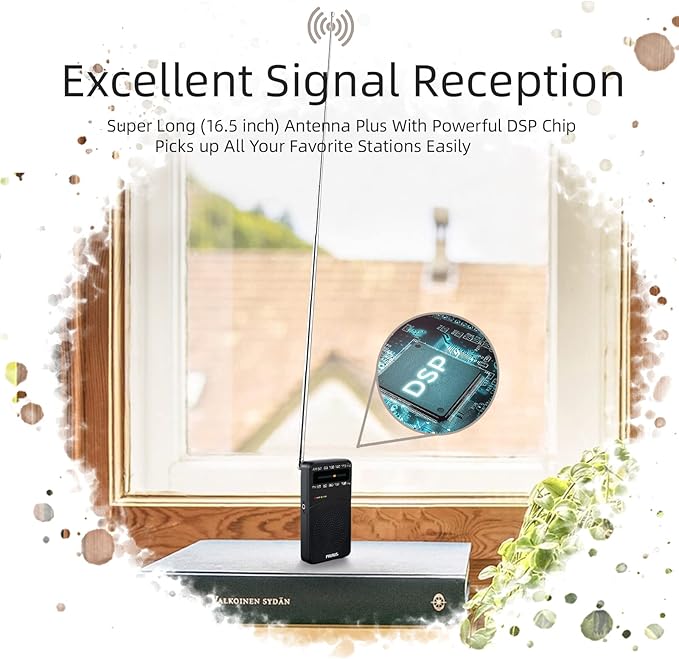 PRUNUS J-166 Portable Radio AM FM, Battery Operated Radio with Tuning Light, Back Clip, Excellent Reception, AM FM Radios Portable, Transistor Radios