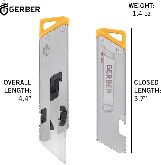 Gerber Gear EAB Utility Knife, Clips to Pocket or Keychain with Replaceable Razor Blade for Everyday Carry, EDC Gear with Box Cutter Retractable, Slim Silver