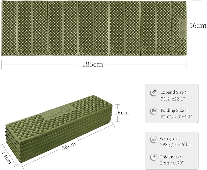 AceCamp Portable Foam Sleeping Pad, Full Length Accordion Sleeping Mat for Camping & Hiking, Lightweight, Soft & Compact Cushion for Sleeping Bag, Comfort, Tent, Rocky Terrain