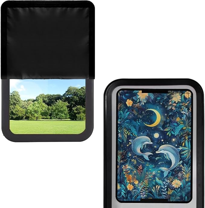Dolphin Moon RV Door Window Shade Cover, RV Door Window UV Protective Cover, Foldable Travel Trailer Motorhome Rv Screen Door Protector, RV Accessories for Inside