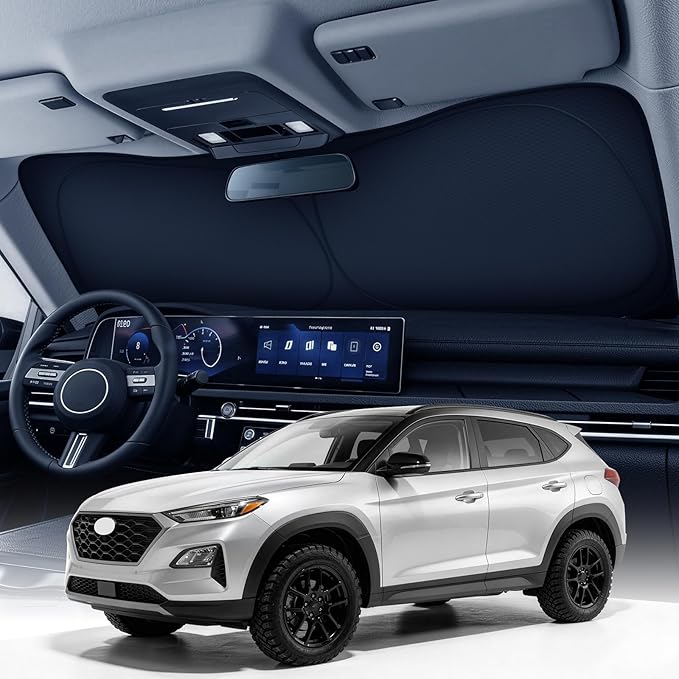 Zanch Custom Windshield Sun Shade for Hyundai Tucson 2022-2026, 7-Layer UV & Heat Block, 3D Laser Scanned, Interior Protection, Keep Car Cooler, Foldable SUV Accessories