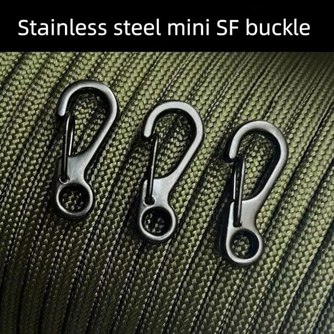 Stainless steelMini SF Carabiner Clips Tiny Spring Snap Hook Keychain Clasps EDC Small Hanging Buckle for Backpack Camping Bottle Using Accessories Paracord Tactical Survival Gear（4-PCS ）