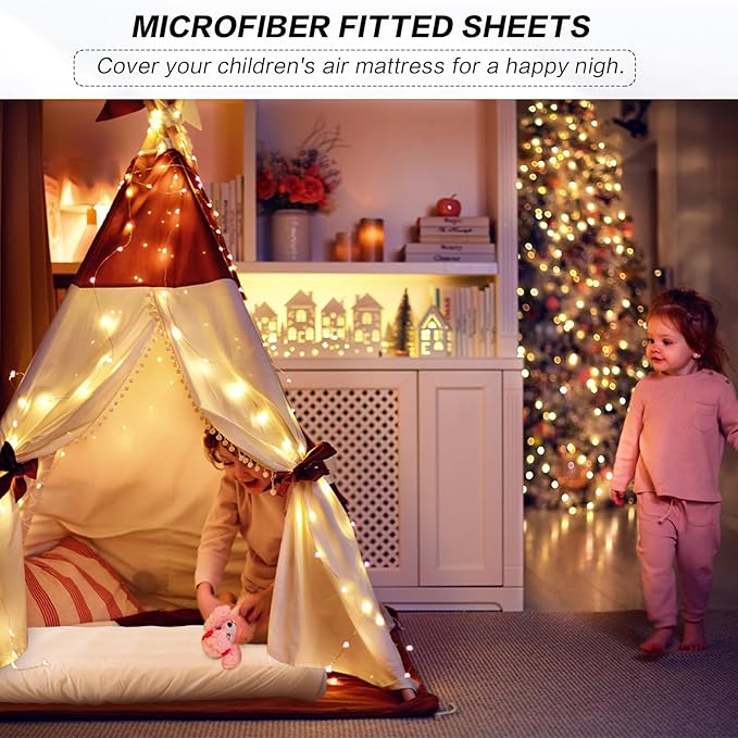 Breling Kids Air Mattress Fitted Sheets Compatible with Intex Cozy Kidz (Sheet Only) Toddler Inflatable Mattress Sheets for Kids Sleepover Party Travel Camping Airbed(White,1 Pcs)