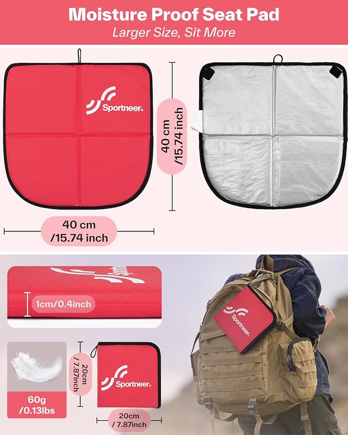 Sportneer Sitting Pad, Lightweight Waterproof Folding Seat Pad for Backpacking, 15.75'' x 15.75'' Portable Camping Seat Mat for Hiking, Picnics & Outdoor Use