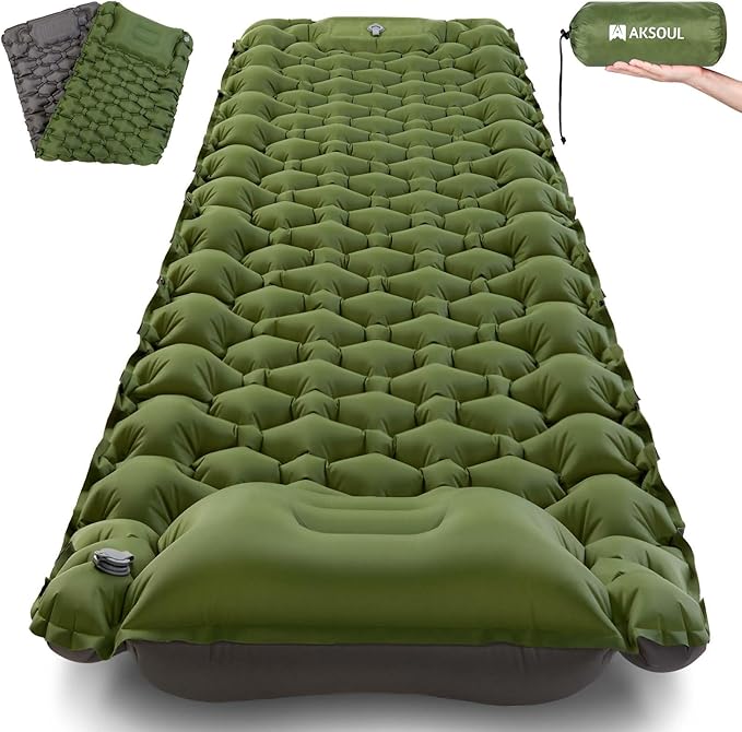 AKSOUL Sleeping Pad Camping Mat: Self Inflating Ultralight & Compact Air Mattress, Connectable Lightweight Inflatable Pad with Built-in Foot Pump for Camping, Hiking, Backpacking