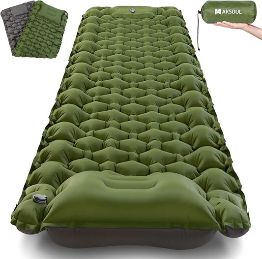 AKSOUL Sleeping Pad Camping Mat: Self Inflating Ultralight & Compact Air Mattress, Connectable Lightweight Inflatable Pad with Built-in Foot Pump for Camping, Hiking, Backpacking